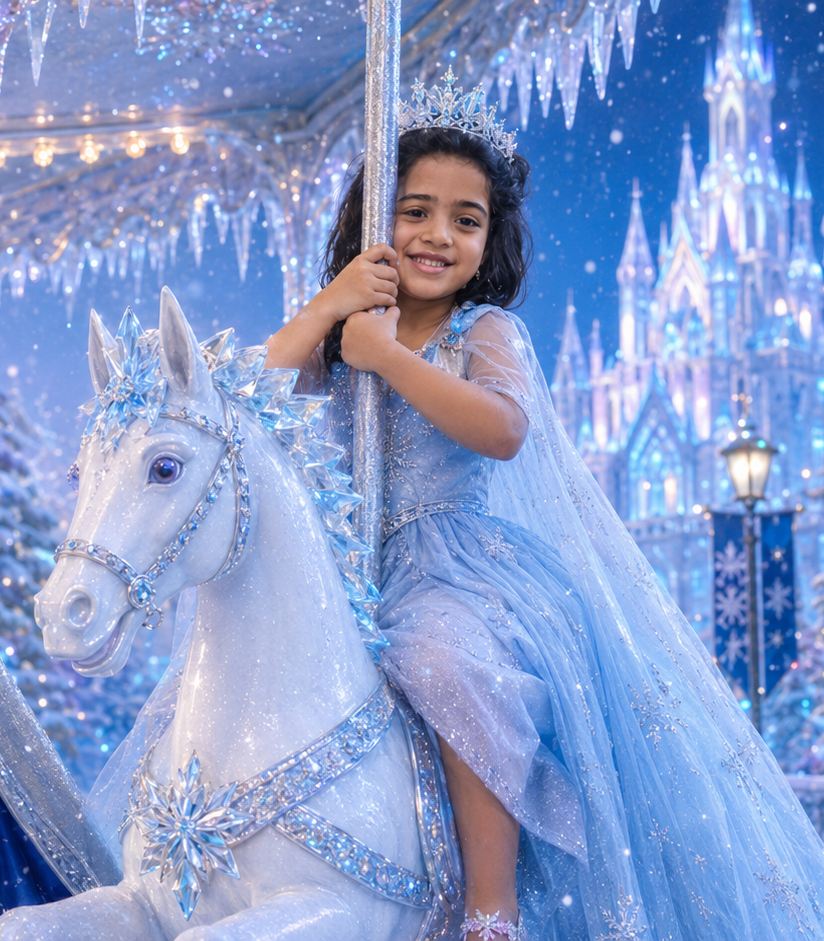 Vaidehi in a magical ice kingdom birthday scene
